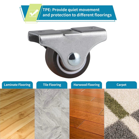 Eight Pack 1 Inch Rigid Casters Low Profile Top Plate Fixed Caster Wheels for Trundle Beds Cabinets and Drawers