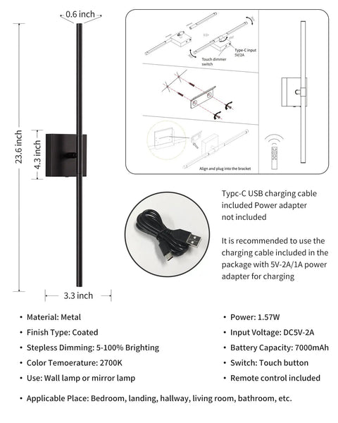 Slick Black Cordless Wall Sconces Set Of Two Wireless Led Accent Lamps With Smooth Stepless Dimming And Handy Remote zero wiring hassle modern lighting for bedrooms hallways top shelf battery powered home glow up with dimensions and features.