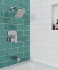 Deckard Square Modern Tub And Shower Faucet In Polished Chrome With Multi Function Showerhead 1.8 GPM Pressure Balance Trim