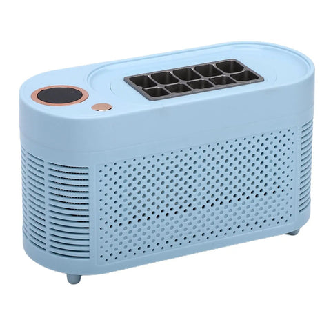 Portable Mini Ice Maker Countertop Chill Factory 10 clear ice cubes in 15 minutes, compact blue ABS appliance, perfect for small spaces.