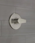 Delta Faucet Xander PTT14019 BN Brushed Nickel Trim Only, valve sold separately, installed on gray tiled wall