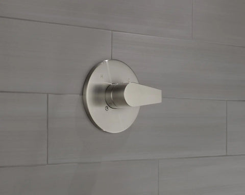 Delta Faucet Xander PTT14019 BN Brushed Nickel Trim Only, valve sold separately, installed on gray tiled wall