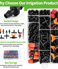 240 Piece Drip Irrigation Kit For Quarter Inch Tubing Includes Misting Nozzles Drippers Stakes Tees Elbows Plugs And More