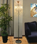 Chrome Finish Modern Floor Lamp With Crystal Ball Shades 2 Light Reading Lamp For Living Room And Bedroom Dope Crystal String Accents