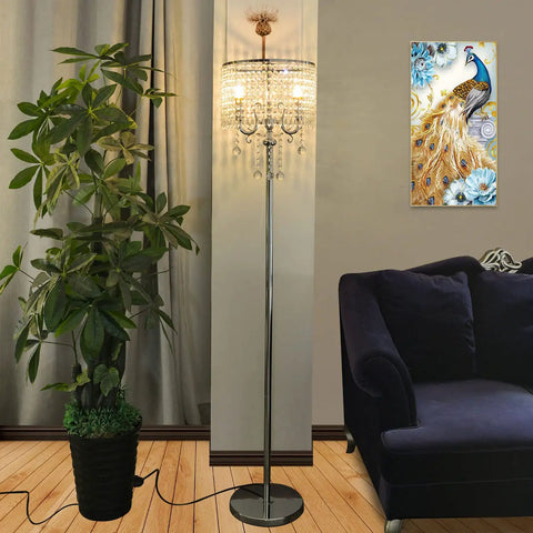 Chrome Finish Modern Floor Lamp With Crystal Ball Shades 2 Light Reading Lamp For Living Room And Bedroom Dope Crystal String Accents