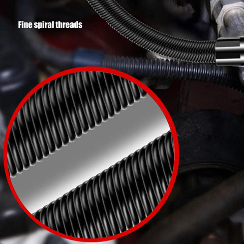 Close-up of fine spiral threads on Flexible Socket Extension Rod Set Three Piece Half Inch Drive Metal Wrench Extender Kit