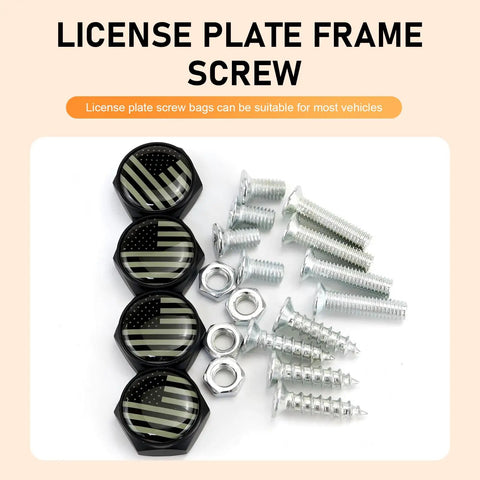 4 Piece Patriotic American Flag License Plate Bolt Kit With Hex Nuts Anti Rust Theft Resistant Frame Fasteners Universal