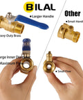 Comparison of heavy duty garden hose shut off valve with long handle and high flow brass versus standard valve.