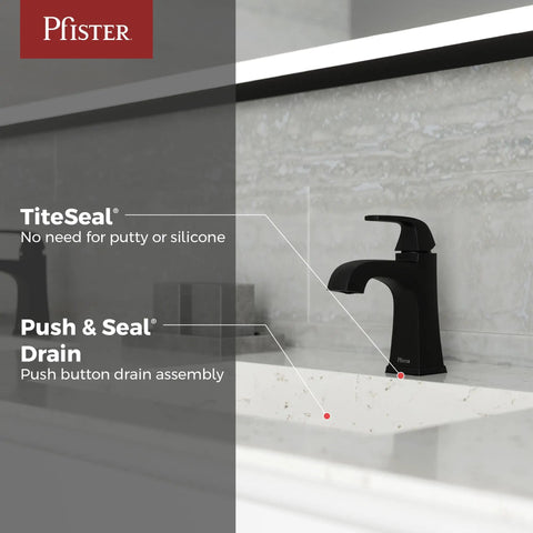Bellance Matte Black Single Handle Bathroom Sink Faucet With Push And Seal Drain installed in a modern vanity