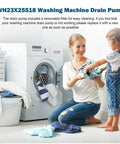 Front Load Washer Drain Pump Assembly Replacement Works With GE Models WH23X10038 And WH23X25461 120V 60Hz With Removable Filter Plug And Play For Easy Install And Quiet Operation. washer laundry room scene