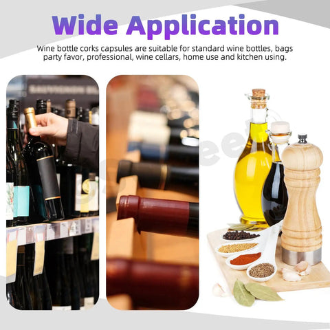 Kickass 130 Piece Wine Bottle Cork And Heat Shrink Cap Kit With Genuine Cork Plugs And Vivid Pvc Foil Covers In Gold Black Red Green Blue For Serious Home Winemaking Projects showcasing wine bottles and corks.