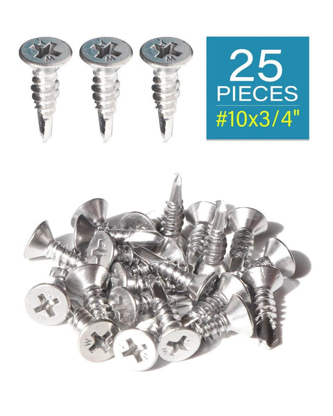 Image showing 25 pieces of Self Drilling Tek Screws Number Ten By Three Quarters Inch 410 Stainless Steel Flat Head Phillips.