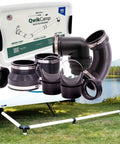 QwikCamp RV Sewer And Camper Waste Plumbing Connection System Kit With Slip Fit Coupling Adapter For 3 Inch PVC Pipe And Pipe Stands