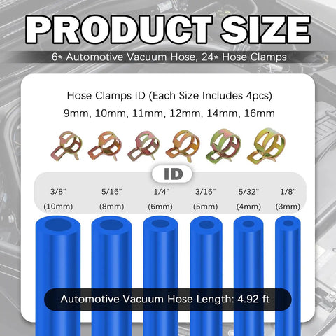 Cool 94 Piece Silicone Vacuum Hose Kit For Auto Repairs Includes 5FT Lines In Six Sizes Plus 64 Connectors And Clamps To Fix Engines Fast Without Breaking A Sweat