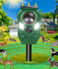 Outdoor Ultrasonic Animal Repeller With PIR Motion Sensor And Flashing Light Solar Powered Yard Guard Deterrent For Deer Rabbits Squirrels Raccoons Skunks And Dogs IP65 Waterproof One Pack on stake