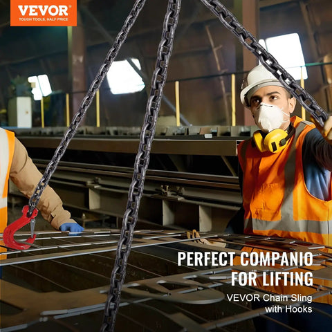 Beefy Heavy Duty Chain Sling 3/8 Inch by 10 Foot Lifting Chain with Hooks for Engine Hoists, Built to Handle 18,400 Lbs (8 Tons), G80 Steel, 4 Leg Grab Hooks and Easy Adjusters on steel lift