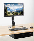 Under Desk Pullout Drawer 18 Inch Slide Out Storage Organizer For Home Office Black Keeps Clutter Down And Workflow Smooth With Easy Access Desk Hack DESKAC03B under wooden desk with monitor