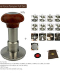 Premium 58 Millimeter Wooden Coffee Tamper Kit Featuring A Dope Jellyfish Handle Ergonomic Grip with flat and ripple pads.