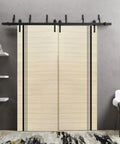 Planum 0011 Interior Barn Bypass Sliding Doors No Glass Solid Wood 64x96 Black Modern Style with hardware in room setting