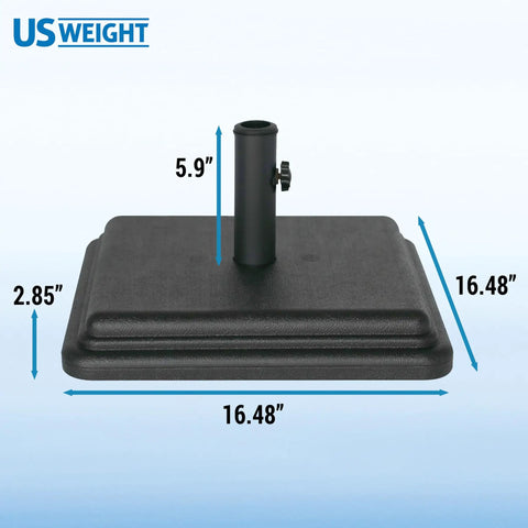 40 Pound Outdoor Umbrella Base For Patio Tables, Heavy Duty Weighted Stand with dimensions showing US Weight brand