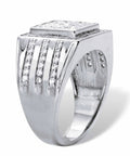 Premium Mens Platinum Plated Ring Featuring Princess Cut Cubic Zirconia Square Grid Ice Bling Hip Hop Drip 1.44 Carat side view