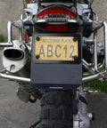 Bubble License Plate Protector With Black Stainless Steel Frame For Motorcycles, Clear ABS Shield mounted on bike.