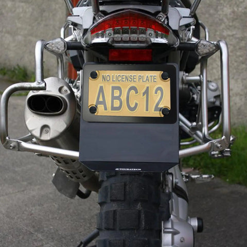 Bubble License Plate Protector With Black Stainless Steel Frame For Motorcycles, Clear ABS Shield mounted on bike.