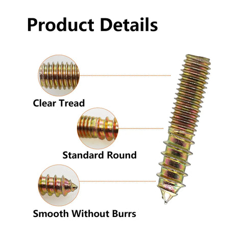 Close-up of Beefy Heavy Duty Hanger Bolts Set for Wood and Furniture showing clear tread and smooth without burrs M5x40mm