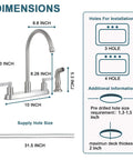 Dimensions of Brushed Nickel Kitchen Faucet With Sprayer, 2-Handle High Arc Sink Faucet, 360 Degree Swivel, 3 or 4 Hole Install