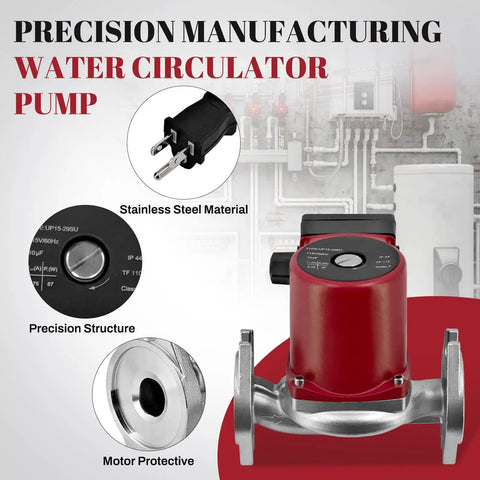 Top Shelf 1/8 HP Hot Water Circulation Pump Flanged No Hassle Direct Swap For Grundfos UP15-29SU 115 Volt with stainless steel and precision structure.