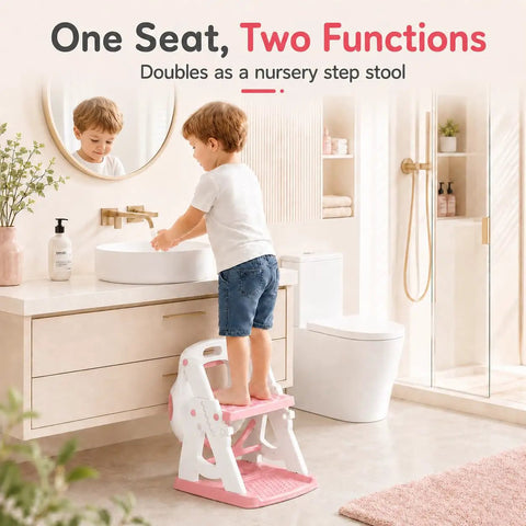 Kid Approved 2 In 1 Potty Training Seat And Step Stool For Toddlers Featuring Anti Slip Base And Splash Guard Stabilizer Crossbar Super Snug Zero Drama Smooth Transition Bathroom Essential For Boys And Girls Pink