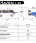 Dimensions and specs of Commercial Heat Sealer For Bags And Films With Digital Temperature Control And Adjustable Speed Continuous Band Sealer Machine Desktop Bag Sealer For Plastic Bags Fast High Speed 16 Meters Per Minute 110V 60Hz.