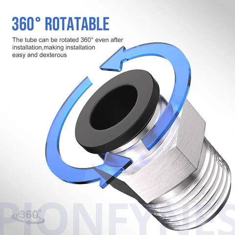 Pro Grade 10 Pack 3/8 Inch Push To Connect Fittings 360° rotatable feature for easy installation.