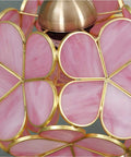 Chic Vibe Stained Glass Tiffany Style Flower Petal Table Lamp close-up showing pink petals and brass fittings, home decor