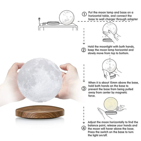 Magnetic Levitation Floating Moon Lamp With Base 360 Spin 3D Printed Moon Night Light demonstration with hands