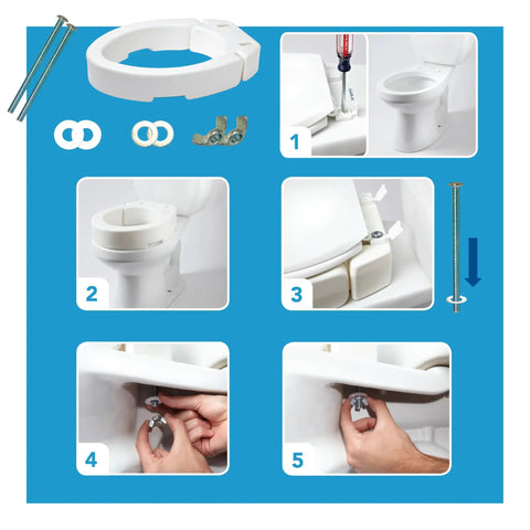 Hinged Elongated Toilet Seat Riser Delivers A Bold Three Point Five Inch Lift For Heavy Duty Three Hundred Pound Support No Sweat Installation And Easy Breezy Cleaning In Clean White