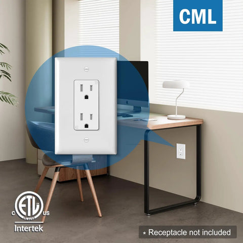Jumbo Decorator Wall Plate Six Pack Oversized 1 Gang White Outlet Covers 3.5 By 5.5 Inches shown in an office setting.