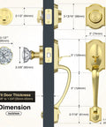 Vintage Gold Front Door Lock Set With Crystal Glass Knob Sleek Dope Reversible Handle And Deadbolt Brushed Gold Exterior Entry Door Hardware With Zinc Alloy Construction For Right Or Left Swing dimensions