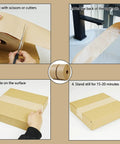 Instructions for using No Fuss 2 Pack Reinforced Water Activated Gummed Kraft Paper Tape 2.75 X 380 Ft Per Roll for sealing boxes.