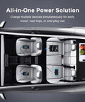 Interior view of a vehicle with the Portable 200W Car Power Inverter Dc 12 Volt To 110 Volt Ac Converter powering devices.