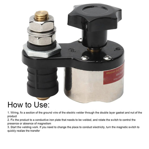 Stable Magnetic Welding Ground Clamp With Switch OnOff Copper Holder And Adjustable Iron Base For Reliable Arc Stick MIG Stick Welding, close-up view.