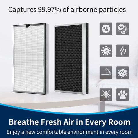 Front and side view of Replacement Filter For MA-112 Compatible Systems, high efficiency black and white filtration design.