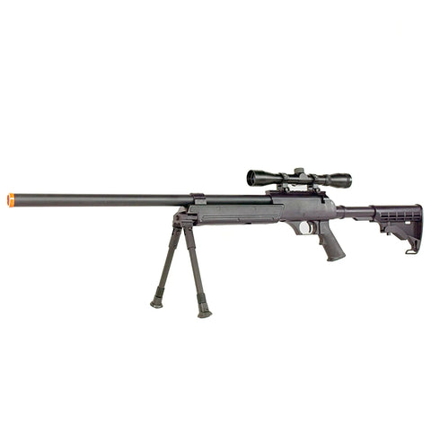 Beefy Heavyweight Spring Airsoft Sniper Rifle With Precision Tuning Over 450 FPS 30 Round Magazine Includes 3 To 9x40 Scope Bipod Sling