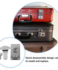 Cool Vintage Iron Luggage Locks With Dual Security For Suitcases And Toolboxes, showing disassembly and multiple suitcase colors.