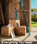 Go Higher Faster With This Slick Two In One Cordless Pole Saw That Transforms From Handheld Chainsaw To High Reach Tree Trimmer For Quick Pruning Effortless Branch Cutting And Zero Sweat Yard Work, displayed with accessories.