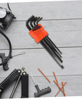 Kichvoe Premium Hex Key Wrench Set With Ball End Design And Long Arm Build For Precision Screw Repair Plus Industrial Maintenance Tasks In Electronics And Bike Fixes High Carbon Steel Metric Tools, metric hex keys in orange holder on gray wood