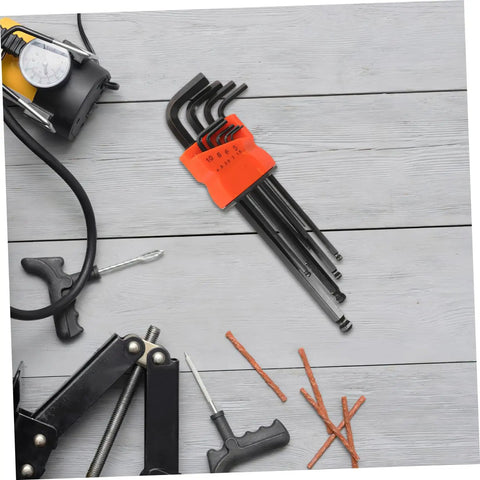 Kichvoe Premium Hex Key Wrench Set With Ball End Design And Long Arm Build For Precision Screw Repair Plus Industrial Maintenance Tasks In Electronics And Bike Fixes High Carbon Steel Metric Tools, metric hex keys in orange holder on gray wood