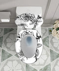 Elongated Toilet Seat Quiet Close for Bathroom with rose design on lid, fitting standard toilets.