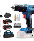 Heavy Hitter 20V Brushless Impact Drill Generating 443 In Lbs Torque And 27000 Ipms 1 2 Inch Keyless Metal Chuck, accessories included.