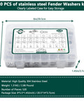 Fender washers kit, 520 pcs, in a clear storage case; 304 stainless steel with SAE and metric sizes